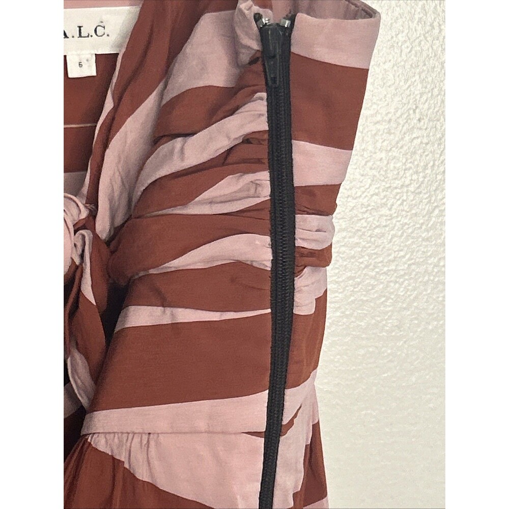ALC Laurel Sun Dress Rust Stripe Size 6 Garden Party Wedding Guest Sundress Midi - Picture 5 of 6